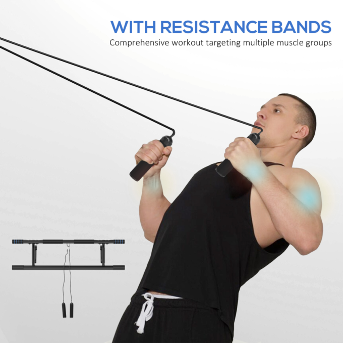SPORTNOW Pull-Up Bar Doorway Push Up Stand w/ Resistance Bands for Home Gym