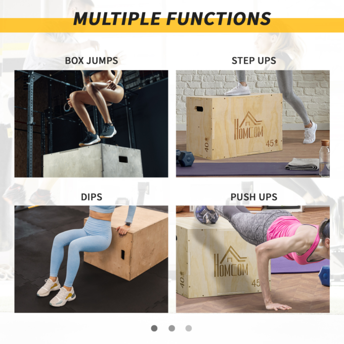 HOMCOM 3-in-1 Wooden Plyo Box for Home Gym, Workout Training, Natural
