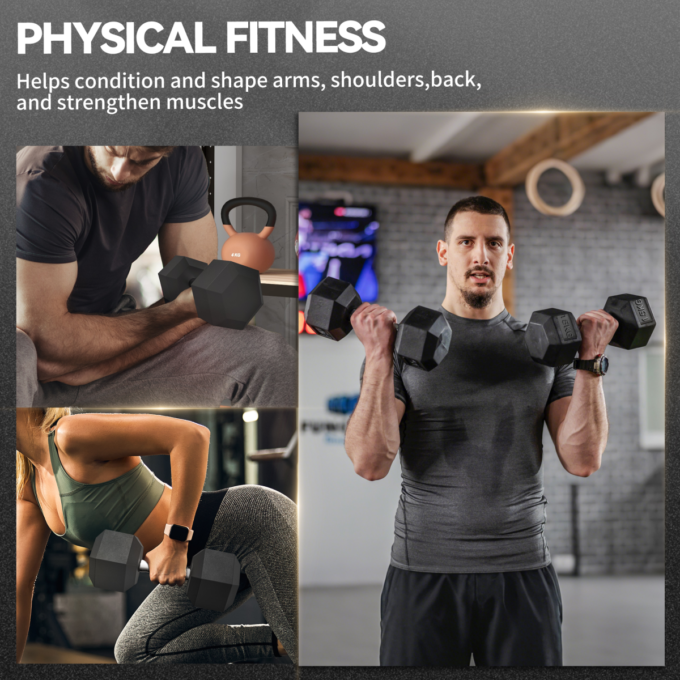 HOMCOM Rubber Hex Dumbbell Portable Hand Weights for Home Gym