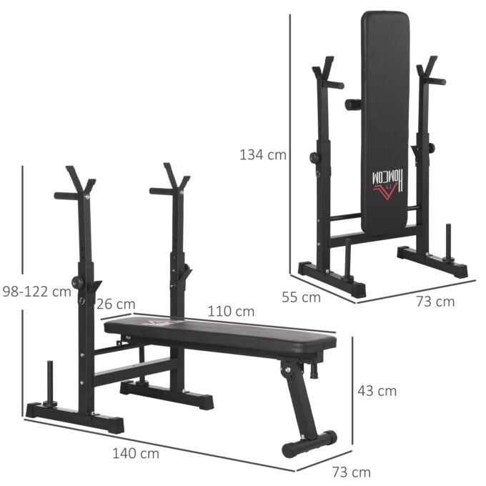 HOMCOM Adjustable Weight Bench with Barbell Rack and Dip Station, Black