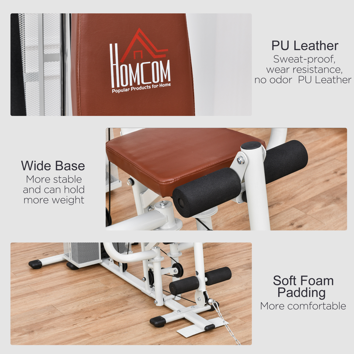 HOMCOM Multifunction Home Gym Weight Training Station Machine White - Image 8