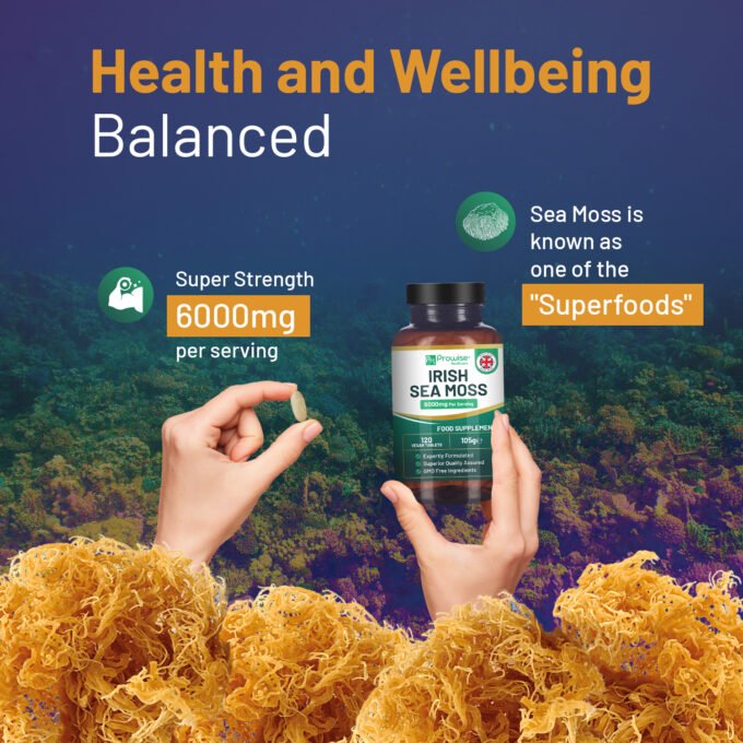 Irish Sea Moss Tablets High Strength 6000mg – Irish Sea Moss Supplement 120 Vegan Tablets High Potency