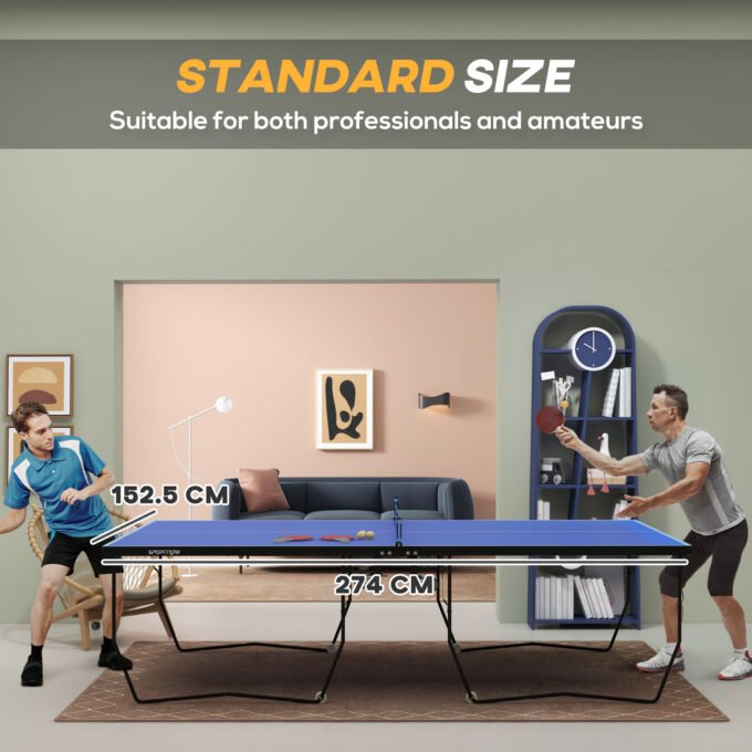 SPORTNOW 9FT Folding Table Tennis Table w/ 8 Wheels, for Indoors
