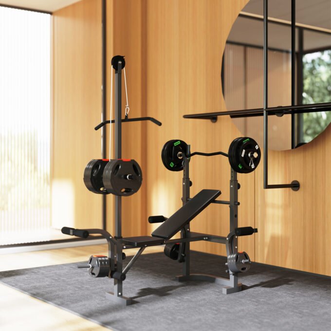 SPORTNOW Multi-Exercise Incline or Flat Weight Bench with Bench Press Rack