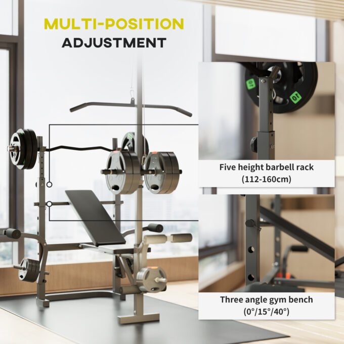 SPORTNOW Multi-Exercise Incline or Flat Weight Bench with Bench Press Rack