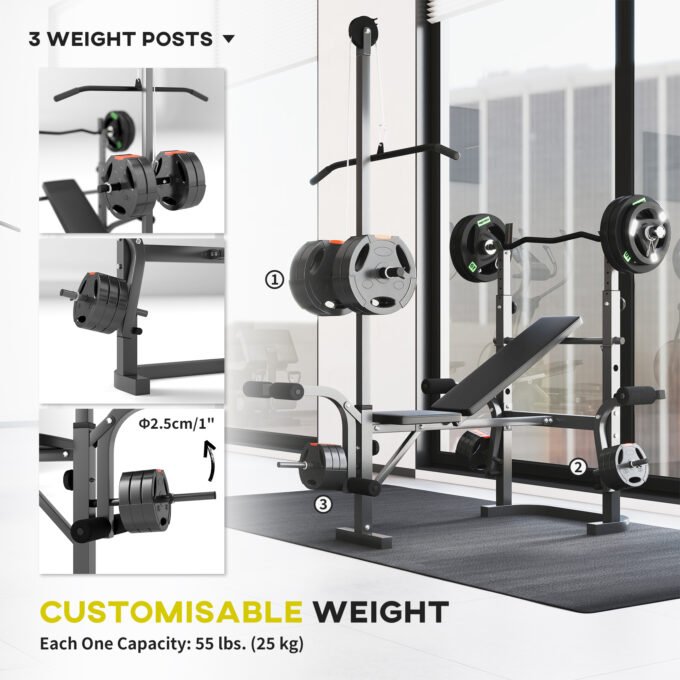 SPORTNOW Multi-Exercise Incline or Flat Weight Bench with Bench Press Rack
