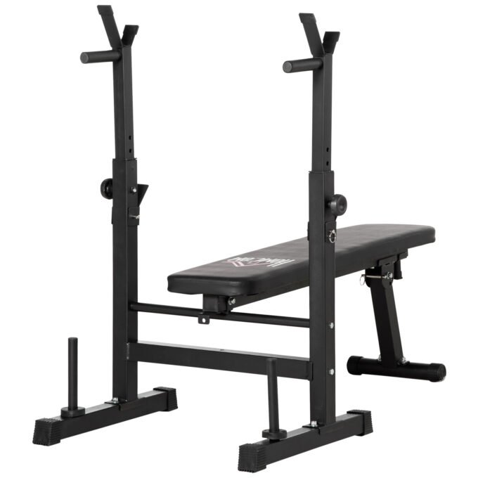 HOMCOM Adjustable Weight Bench with Barbell Rack and Dip Station, Black