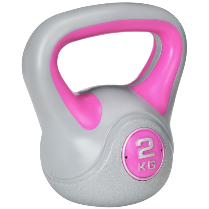 SPORTNOW 2kg Kettle Bell with Handle for Home Gym, Pink and Grey