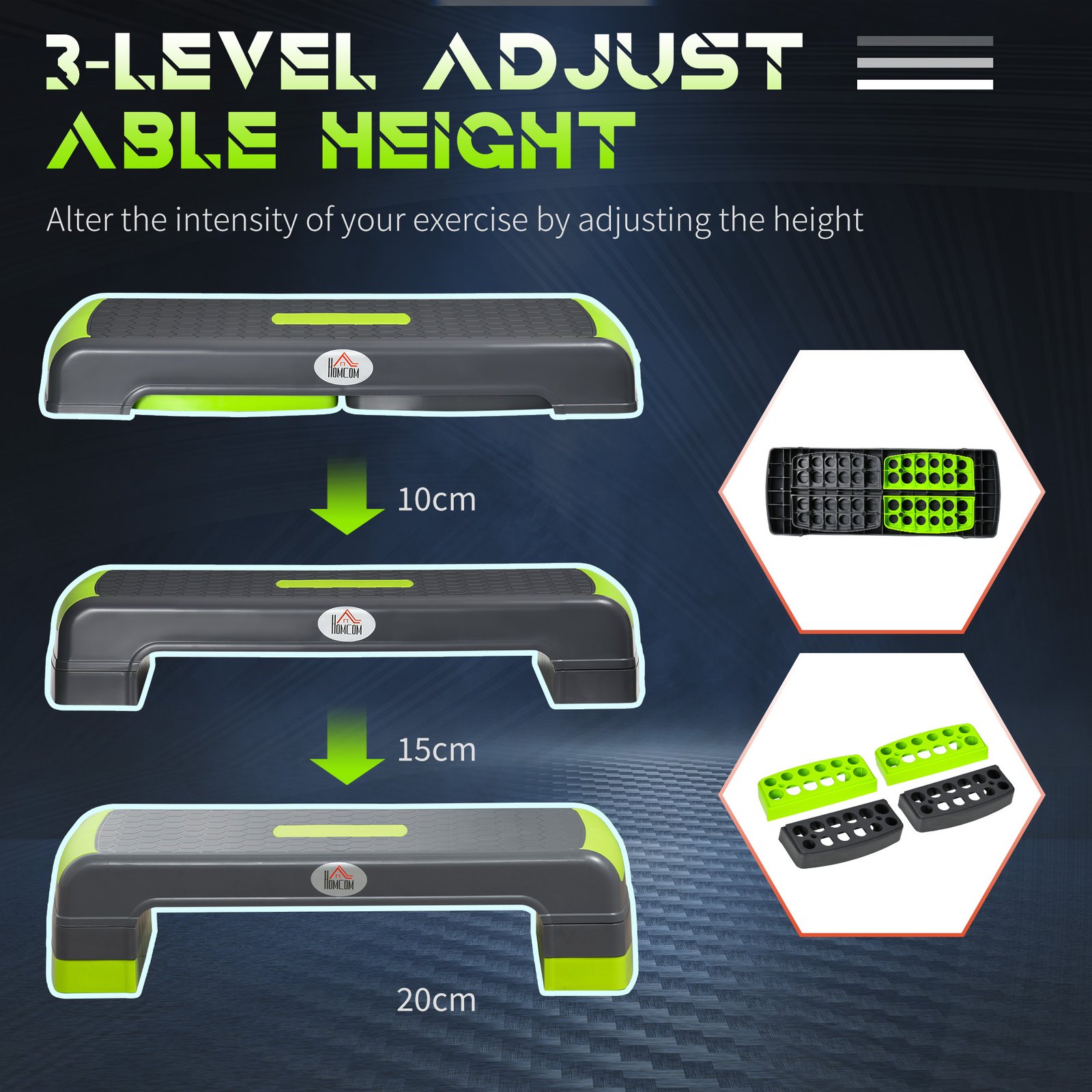 HOMCOM Aerobic Step Three-Level Adjustable Exercise Stepper for Home, Office - Image 4