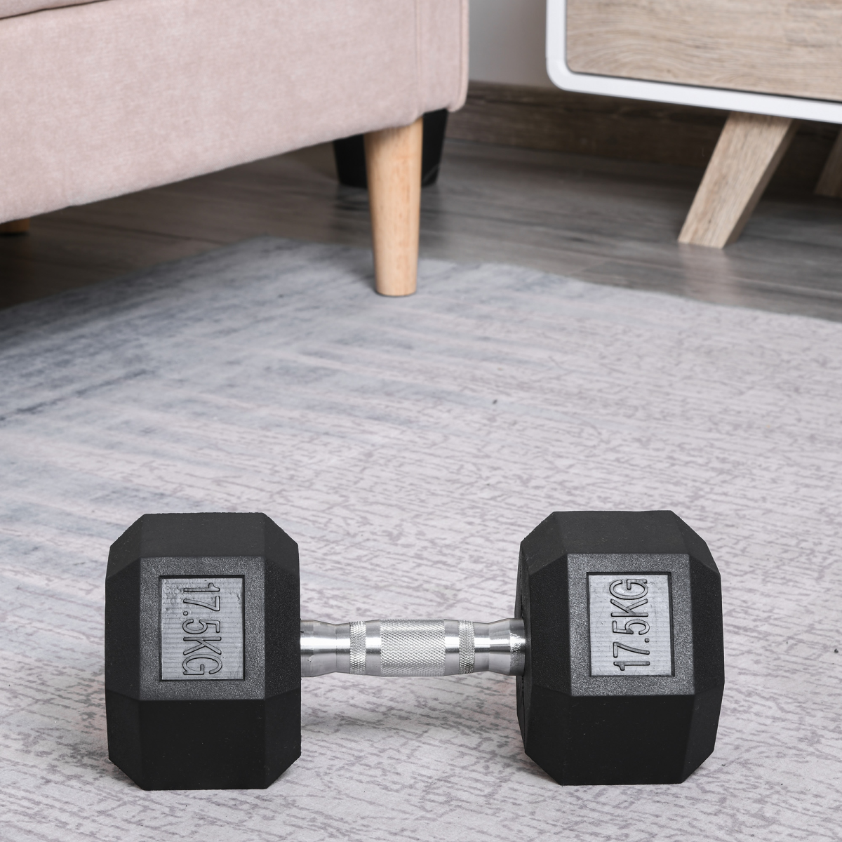 17.5KG Single Rubber Hex Dumbbell Portable Hand Weights Home Gym HOMCOM - Image 2