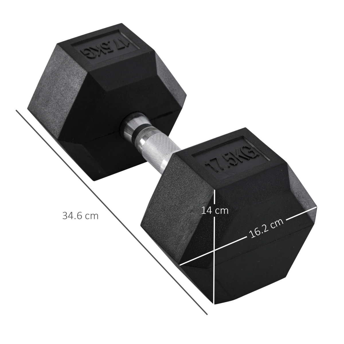 17.5KG Single Rubber Hex Dumbbell Portable Hand Weights Home Gym HOMCOM - Image 3