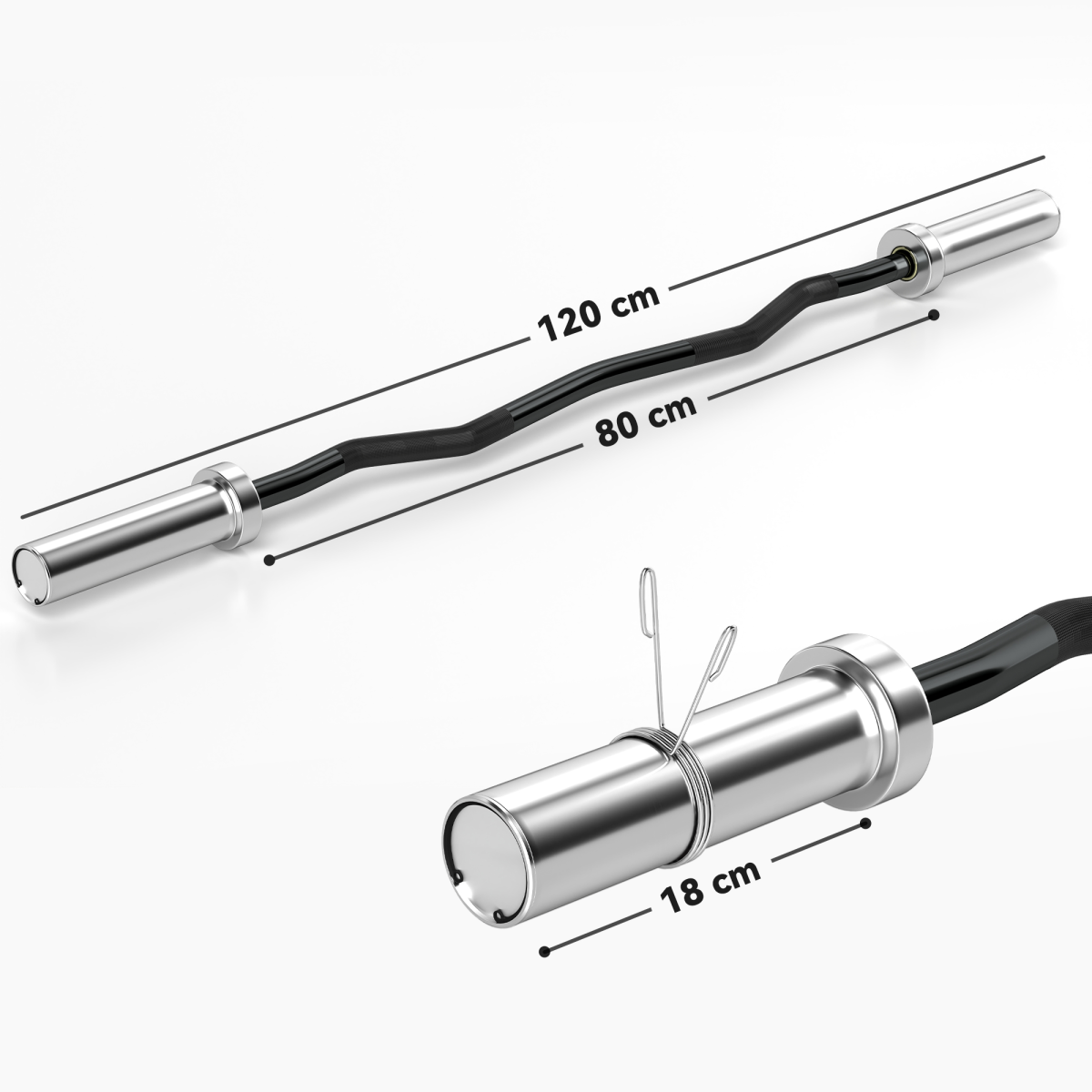 120cm EZ Curl Bar with Spring Clips, Barbell Bar for 5cm Weight Plates, 8kg - Image 3