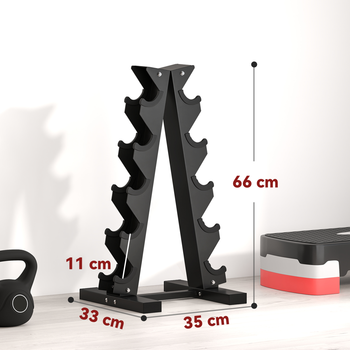 SPORTNOW Five-Tier Weight Tree, Steel Dumbbell Rack for Home Gym Exercise - Image 3
