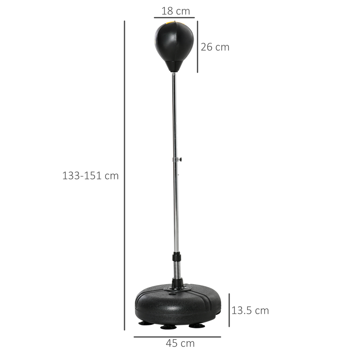 HOMCOM Punching Bag with Stand Boxing Bag Set with Adjustable Height Black, Gold - Image 3