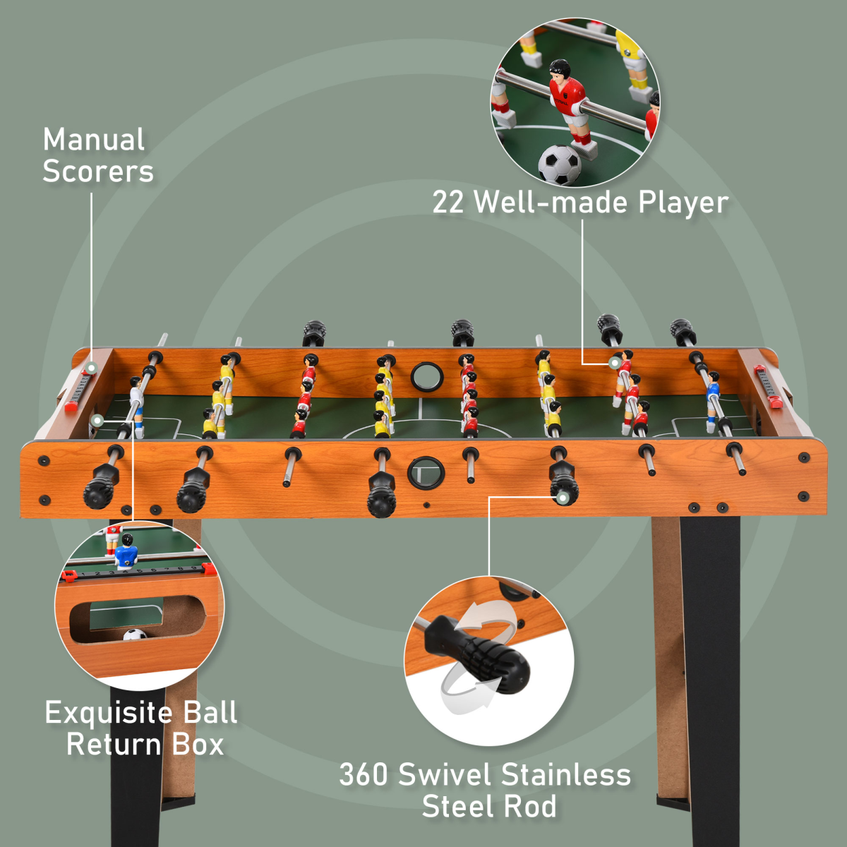Wooden Soccer Football Table 84.5cm Arcades Game Room Bar, 2 Foosballs HOMCOM - Image 4