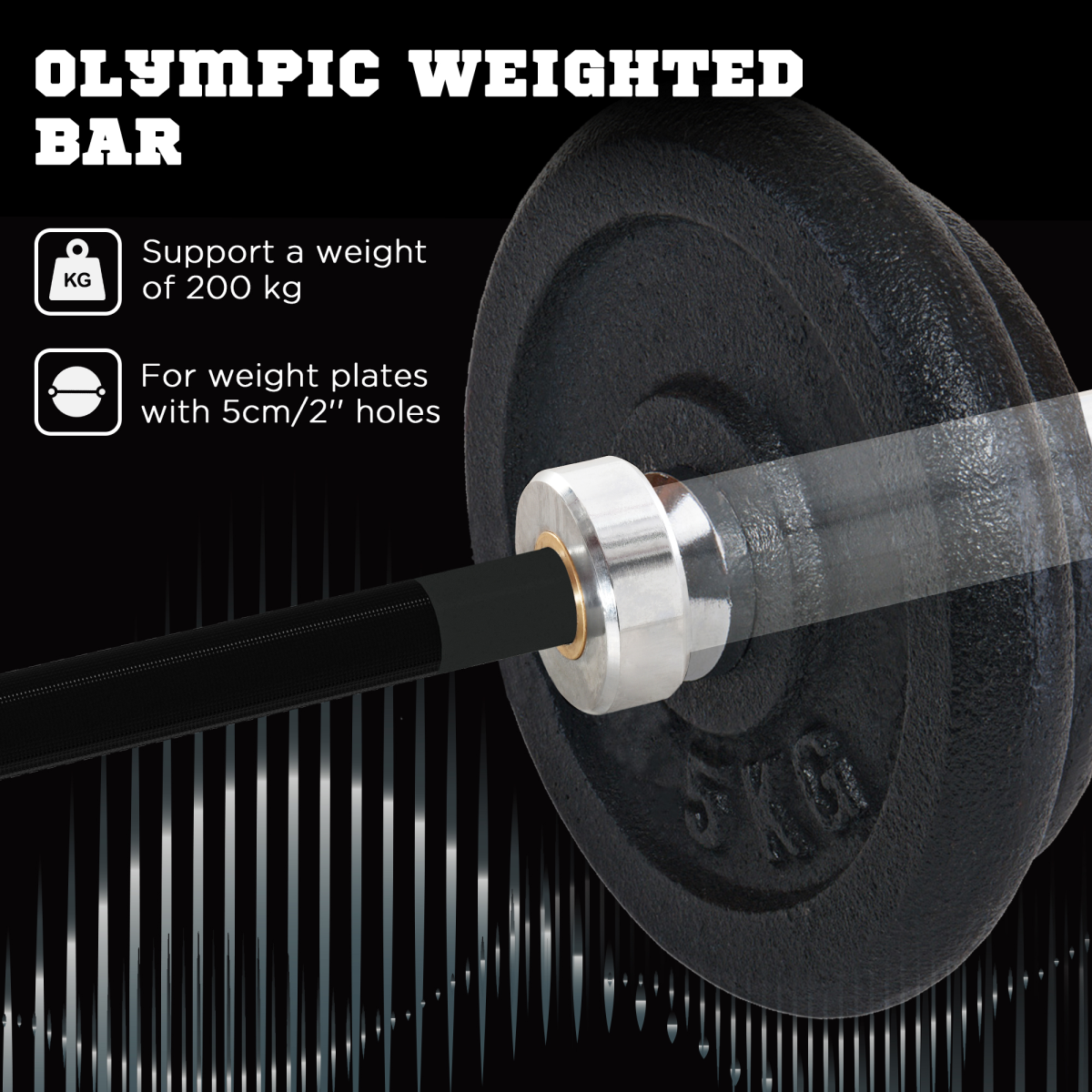 Barbell Bar for 2"/5cm Weight Plates, Home Gym Weight Lifting Bar, 210cm, 20kg - Image 4