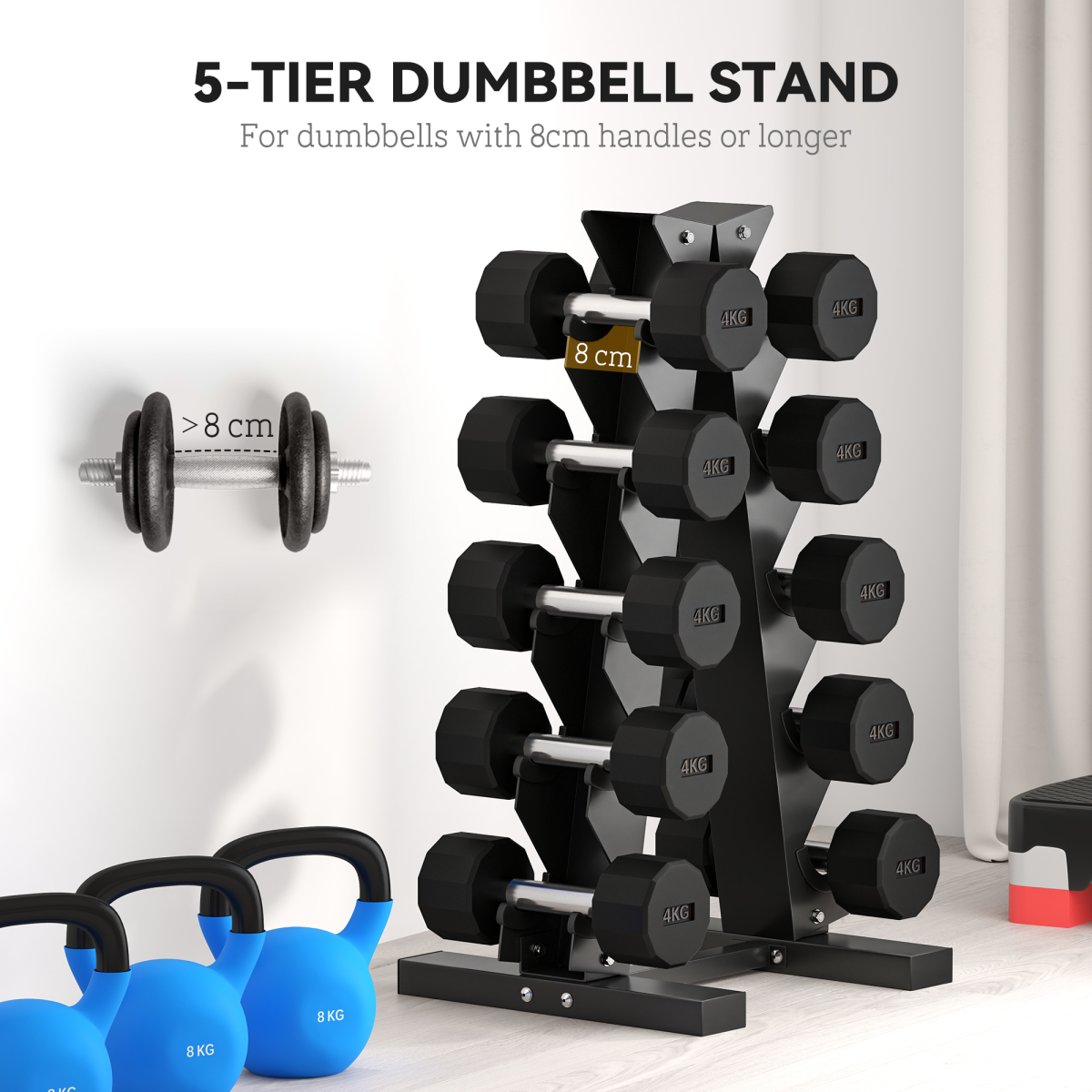 SPORTNOW Five-Tier Weight Tree, Steel Dumbbell Rack for Home Gym Exercise - Image 4