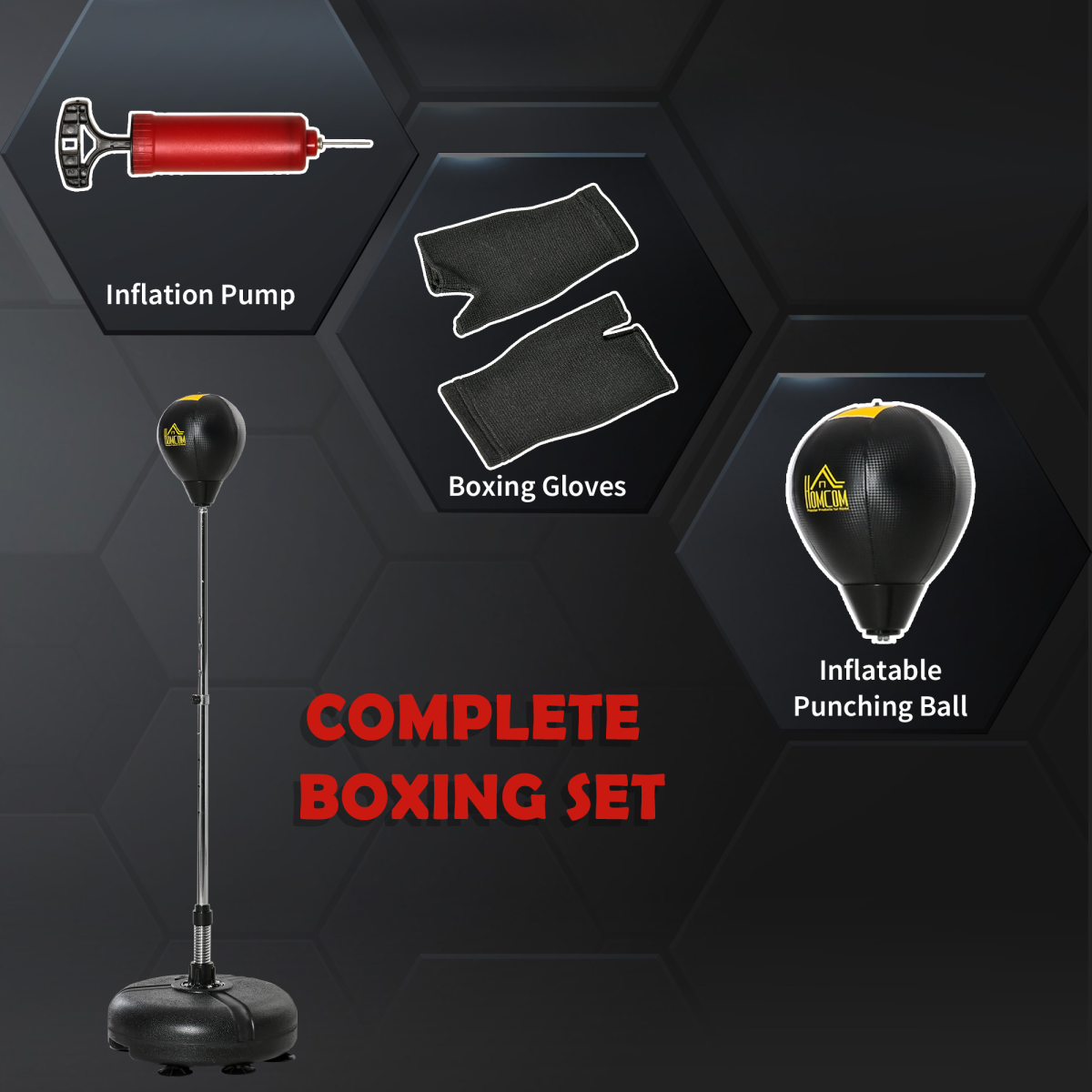 HOMCOM Punching Bag with Stand Boxing Bag Set with Adjustable Height Black, Gold - Image 4