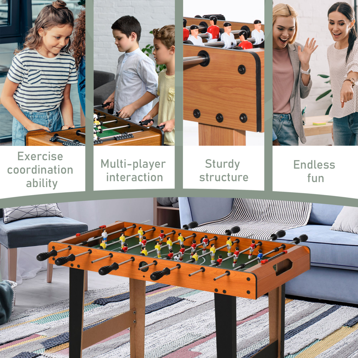 Wooden Soccer Football Table 84.5cm Arcades Game Room Bar, 2 Foosballs HOMCOM - Image 6