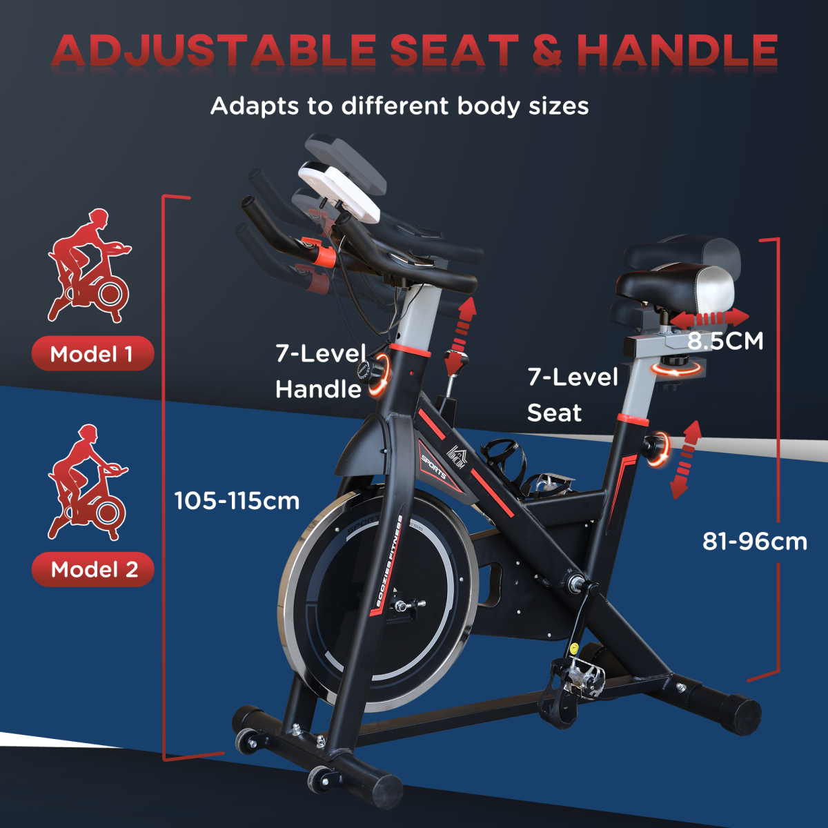 HOMCOM 8kg Flywheel Exercise Racing Bicycle Cardio Adjustable Resistance LCD - Image 6
