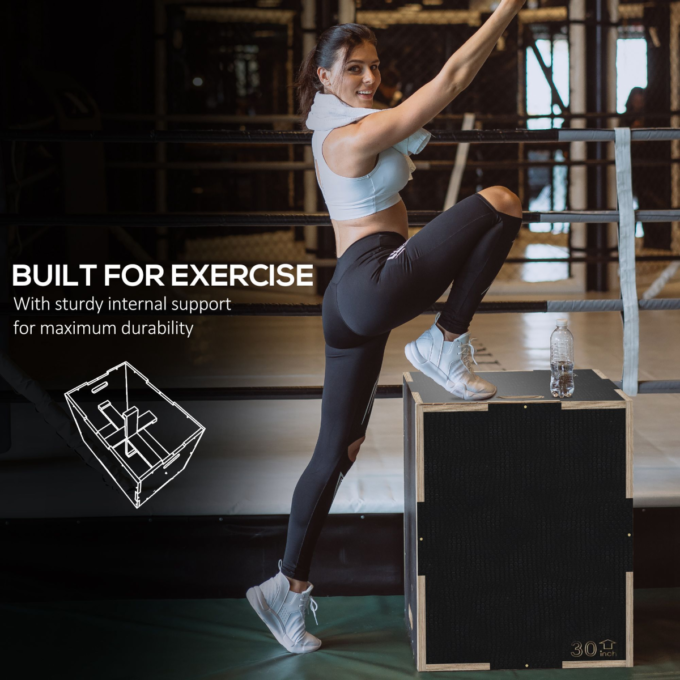 SPORTNOW 51/61/76cm Plyometric Jump Box, Wooden Plyo Box for Home Gym