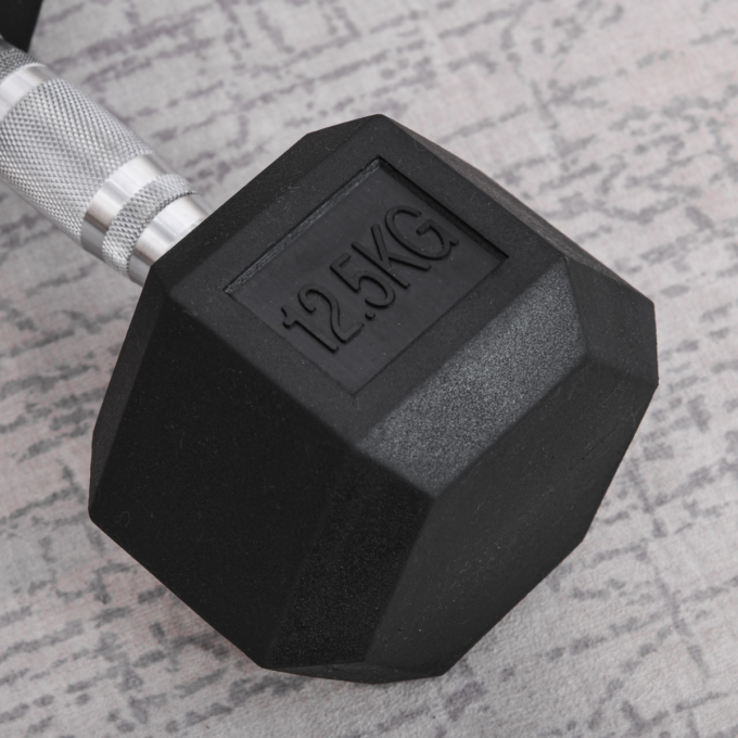 12.5KG Single Rubber Hex Dumbbell Portable Hand Weights for Home Gym HOMCOM